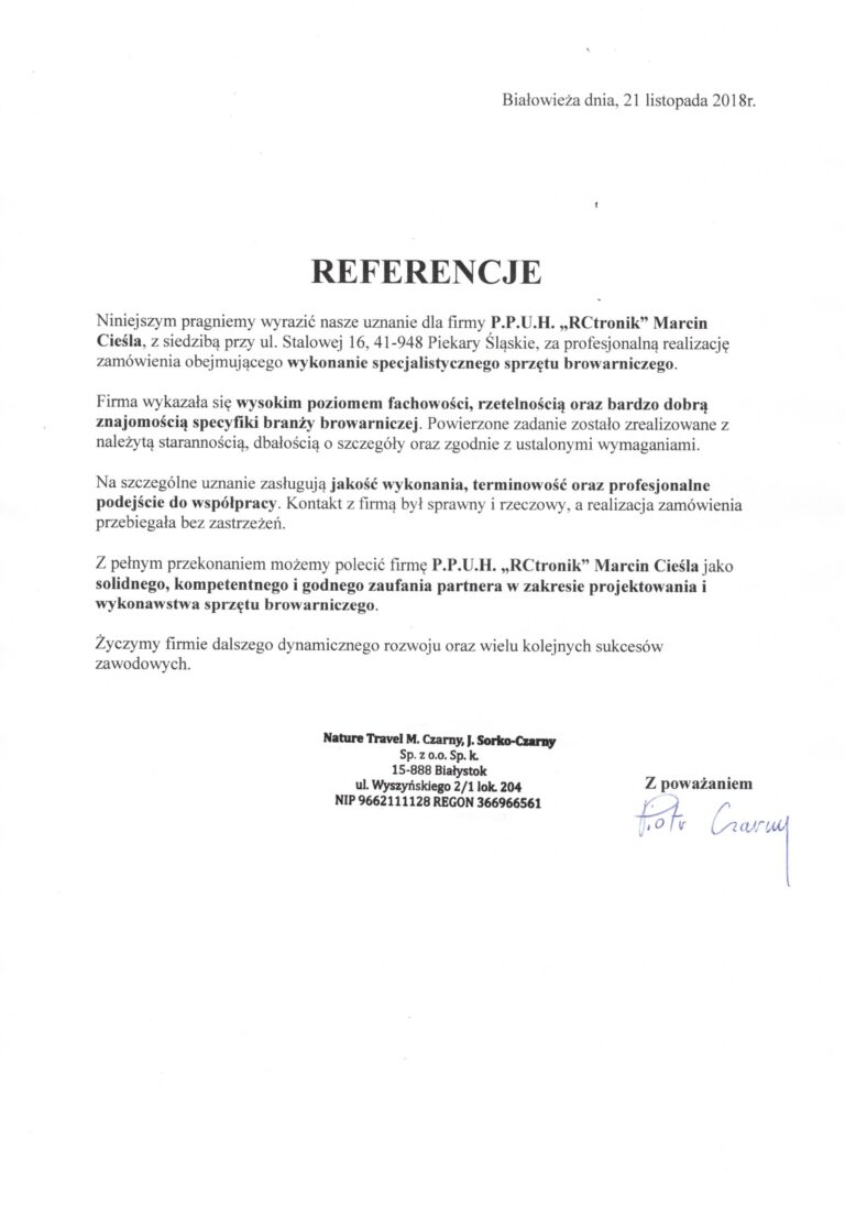 Referencje browar przełom dla rctronik